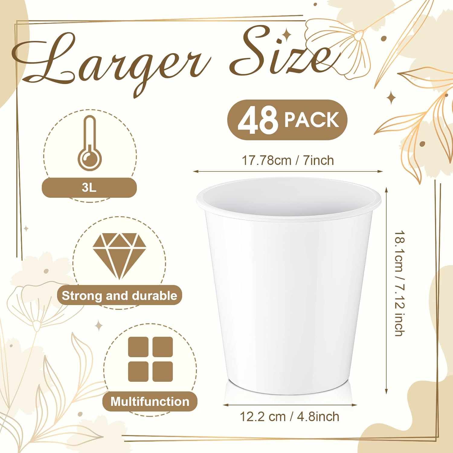 Layhit 48 Pcs Plastic Ice Buckets for Parties 3 Liters Wine Bucket Portable Ice Holder Disposable Wine Cooler for Party Wedding Party Beverages Champagne Soda and Beer (White)