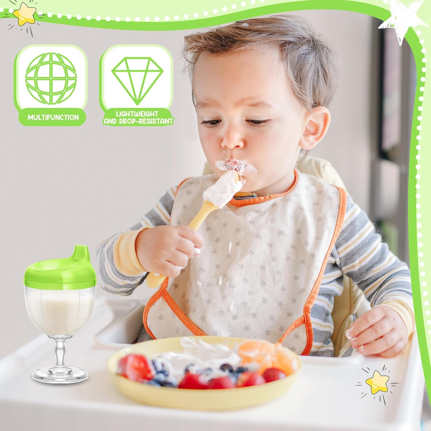Irenare Baby Wine Sippy Cup Plastic Goblet Cup No Spill Toddler Sippy Goblet Beverage Milk Water Bottle for Kids Holiday Birthday Party Funny Gift(Goblet Style,Green,1 Pcs)