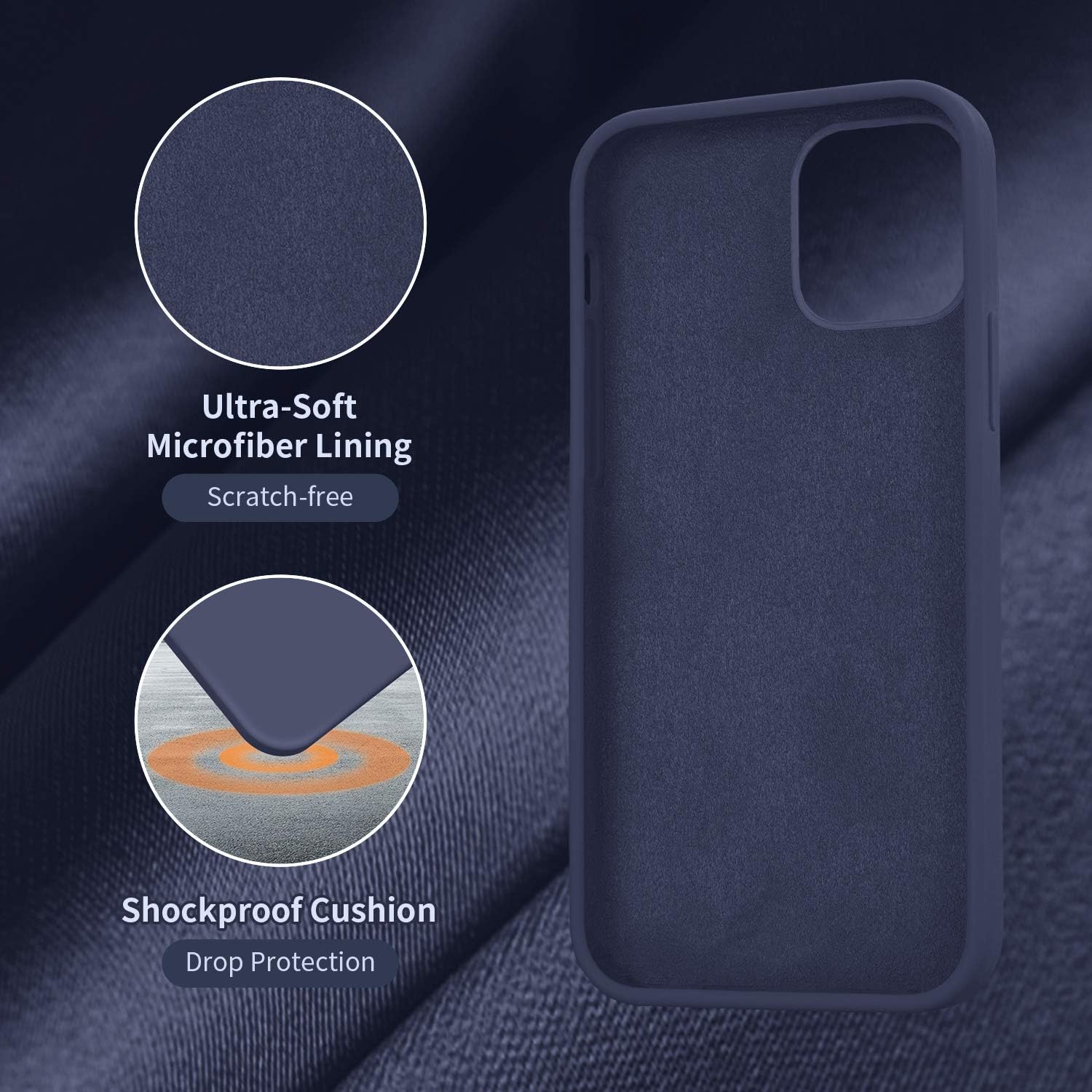 Cordking Compatible with iPhone 12 Pro Max case, Silicone Ultra Slim Shockproof Phone Case with [Soft Anti-Scratch Microfiber Lining], 6.7 inch, Navy Blue