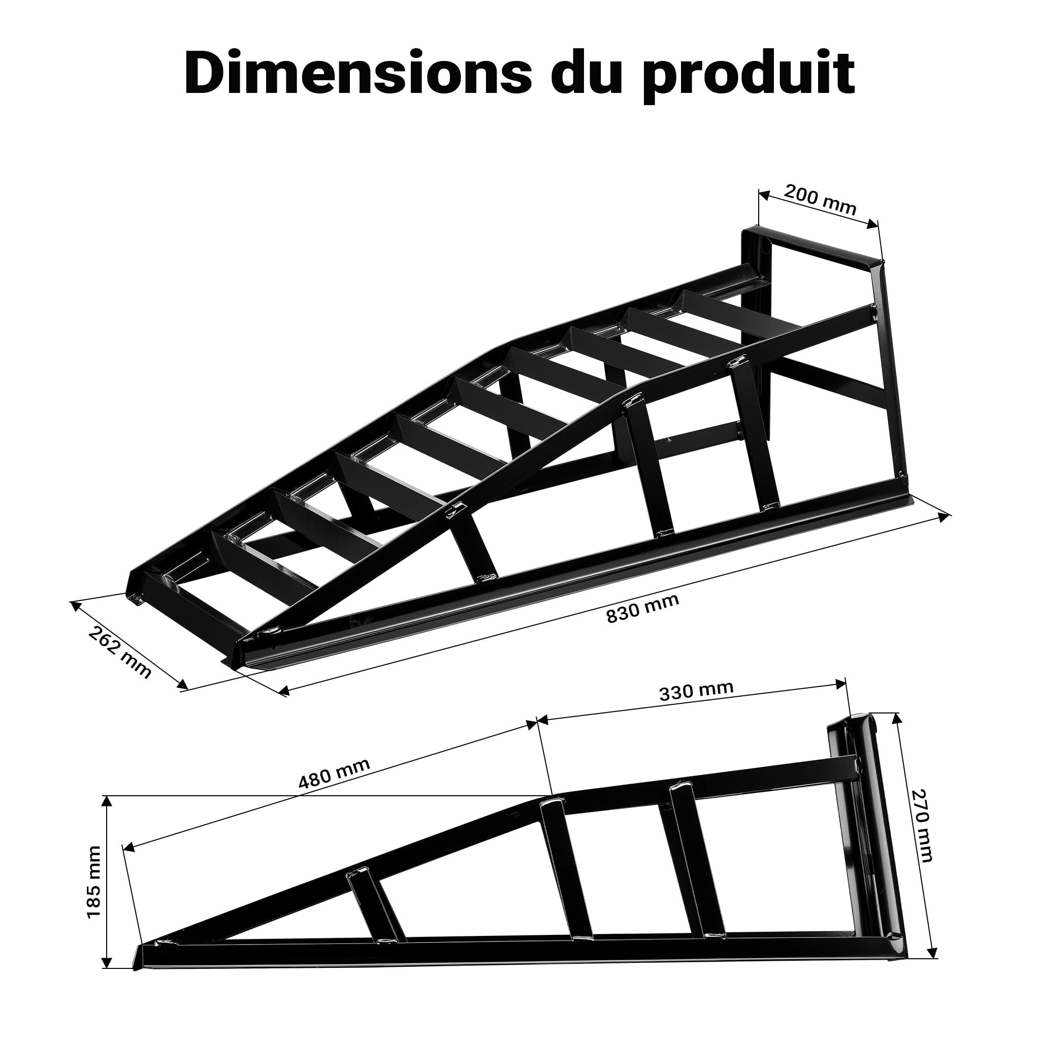 Wiltec 2 rampes d'accès jusqu'à 2 t par Paire, 830 x 262 x 270 mm, pour véhicules, en Acier