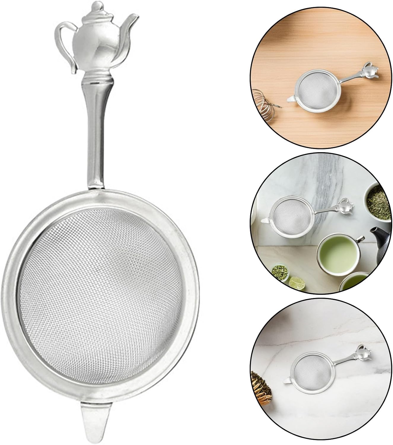 HOMSFOU Handheld Stainless Steel Tea Strainer Large 6.5cm Mesh Infuser Loose Leaf Filter for Home and Office Tea Brewing
