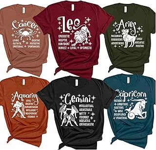Astrology Graphic Tee – Women’s Zodiac Sign Birthday Gift Top, Personality Traits Horoscope T-Shirt