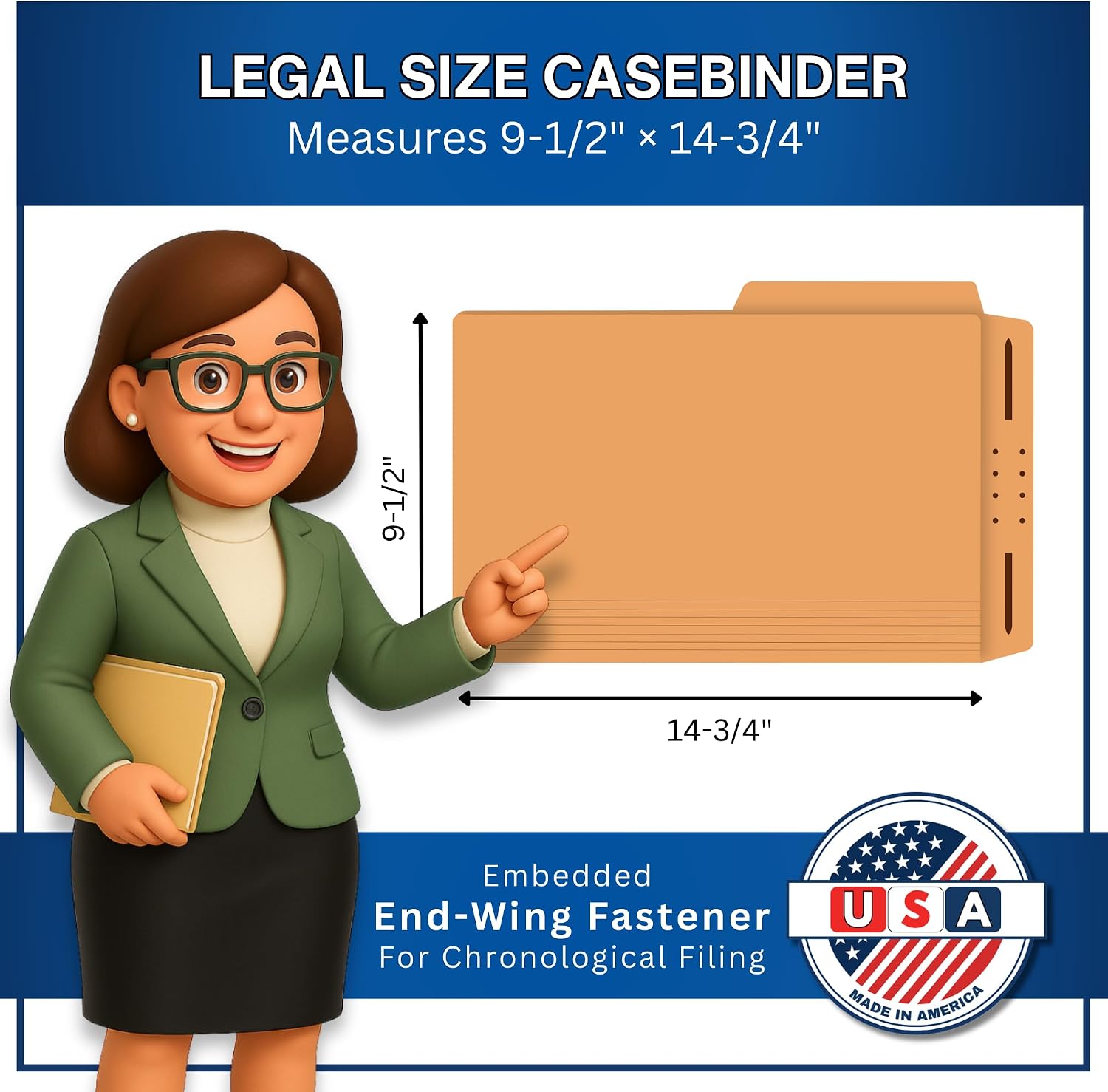 Goldenrod Casebinder Legal File Folders, Doctor Stuff, Top Tab, Legal Size with Fully Reinforced Back, 2” Embedded Fastener on Endwing, and 1/2 Cut Assorted Top Tabs, 14 pt Stock, Box of 50