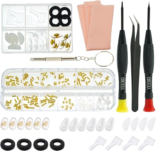 Kit de reparación de lentes YEEMO - Kit de reparación de lentes con tornillos (dorado), almohadillas para la nariz para gafas, juego de