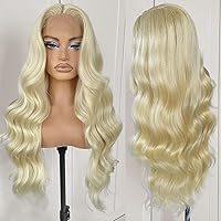 Vista 2 de 613 Peluca de encaje frontal HD sin pegamento predesfilada rubia de encaje transparente frontal sintética larga de ondas corporales con línea