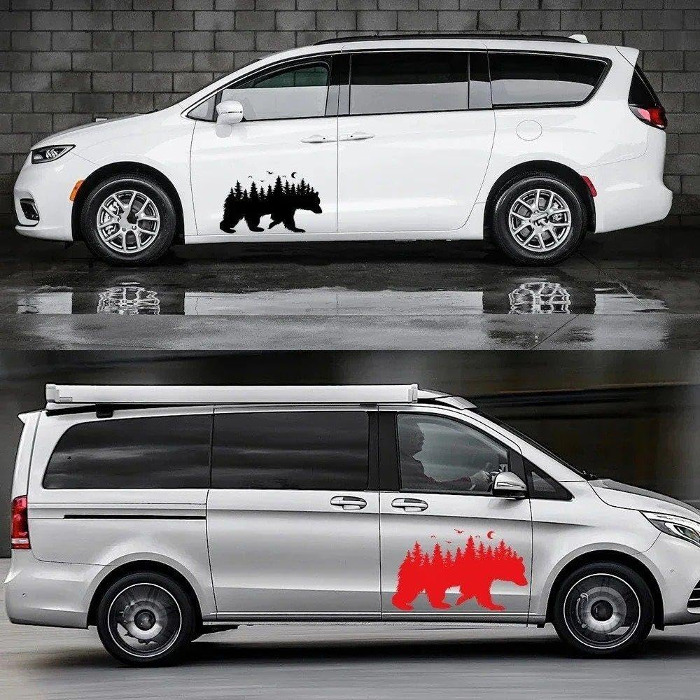 Bär Natur Wald RV Vinyl Aufkleber Karosserie Aufkleber Wohnmobil Caravan Van Camper Auto Dekoration Aufkleber Zubehör Fahrzeugaufkleber(Glossy Black,90x54cm)