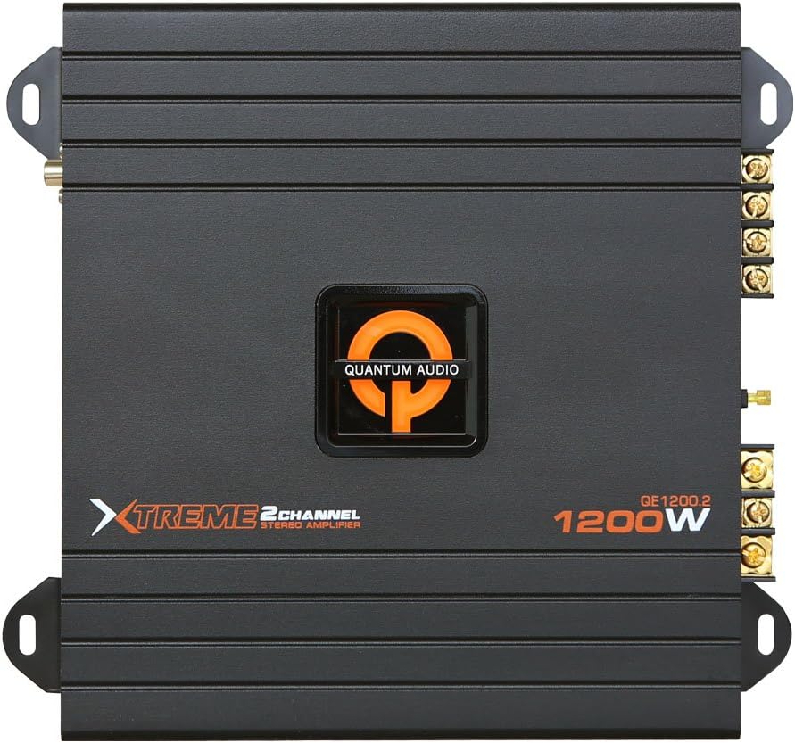 Quantum QE1200.2 2-kanals Ampløfter, top view showing Quantum Audio logo and model number