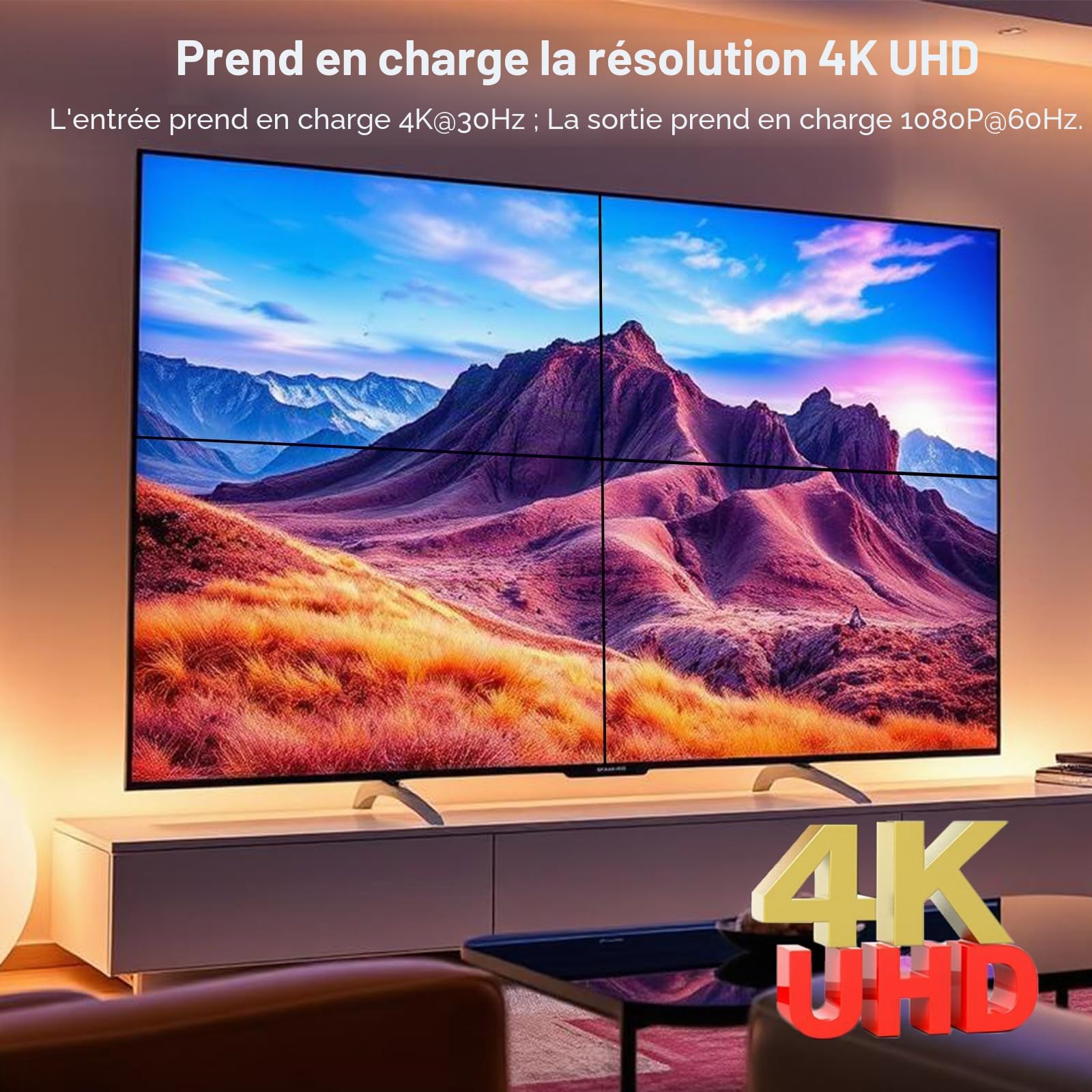 Contrôleur de Mur vidéo 4K HDMI 2x2, processeur de Mur vidéo pivotant de 180° avec télécommande IR, 8 Modes de Collage 1x1 1x2 1x3 1x4 2x1 3x1 4x1, combinez 4 écrans en Un Affichage Mural.