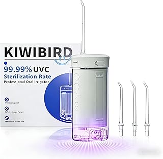 Mini Water Flosser for Travel, Ultra-Portable Cordless Oral Irrigator with UVC Light, IPX8 Waterproof 3 Modes, 230mL Teeth Cleaner for Tonsil Stones & Braces Care - Home & Travel (Grey)