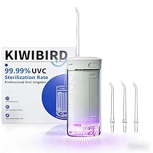 KIWIBIRD Mini Water Flosser for Travel Ultra-Portable Cordless Oral Irrigator with UVC Light IPX8 Waterproof 3 Modes 230mL