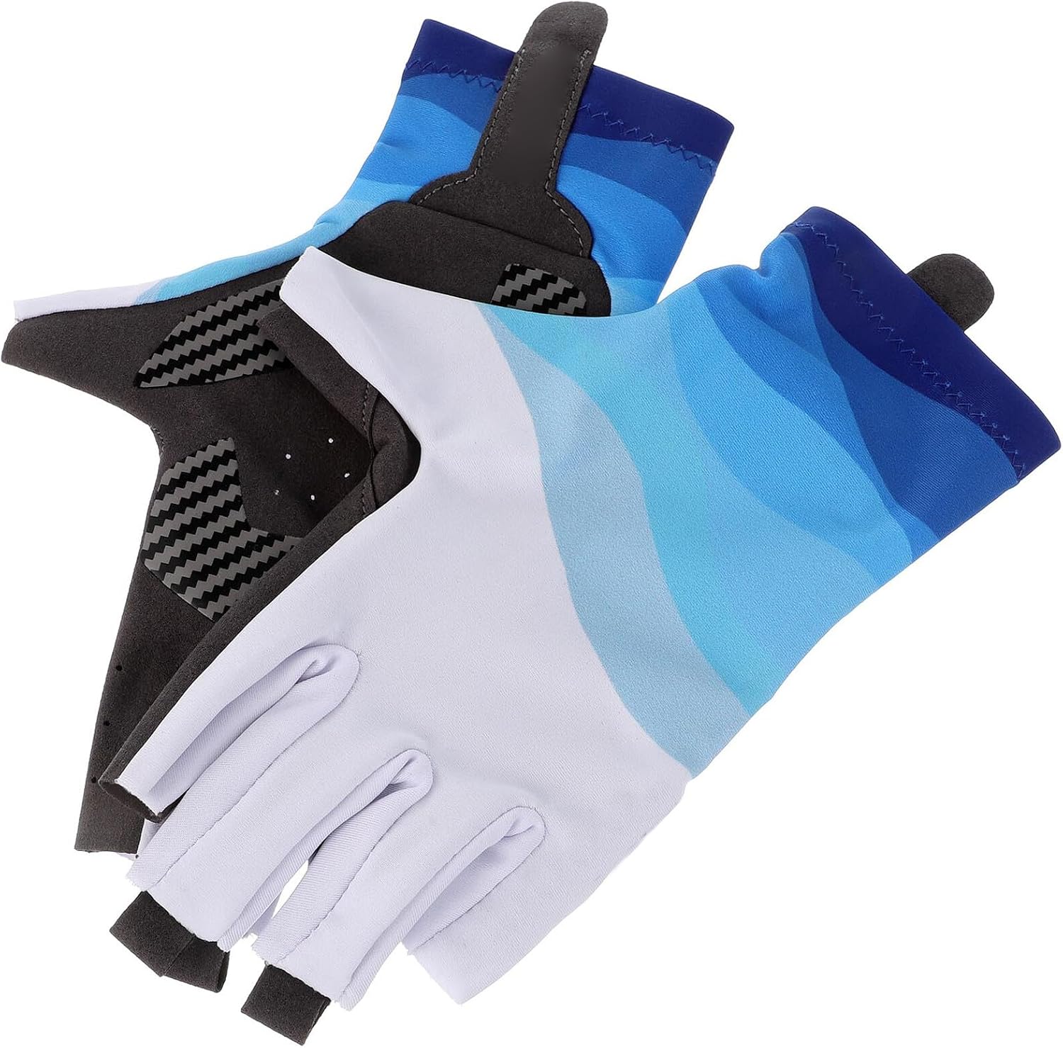 Half-Finger Fishing Gloves UV Protection Mitts Thin Breathable Sun Protection Gloves for Summer Fishing, Outdoor Hiking and Cycling, Size M, Ocean Blue
