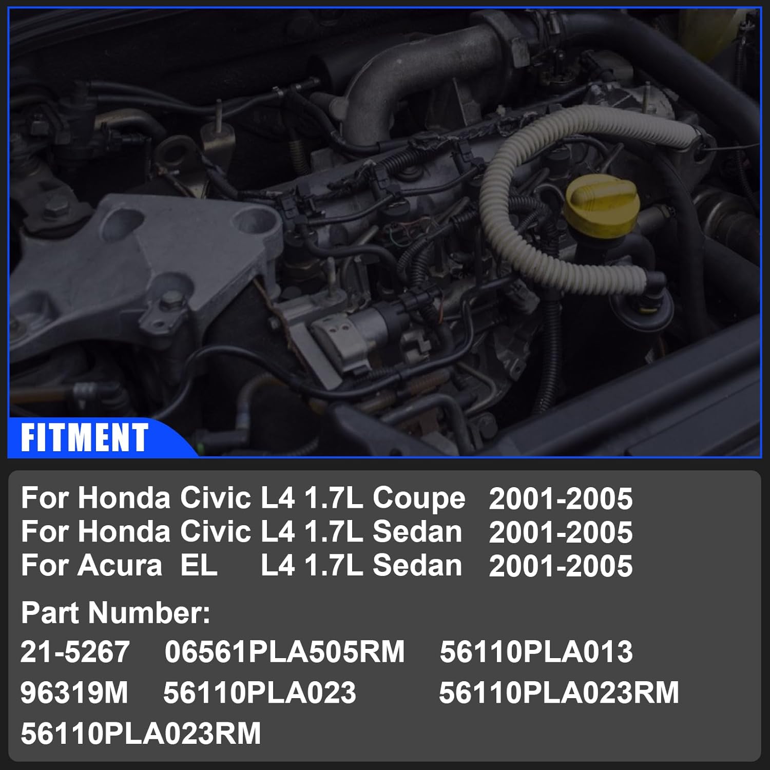 21-5267 Power Steering Pump with Pulley, For Honda Civic Coupe/Sedan 1.7L 2001-2005, For Acura EL 2001-2005 -L4 1.7L, Replace# 96319M, 06561PLA505RM, 56110PLA013