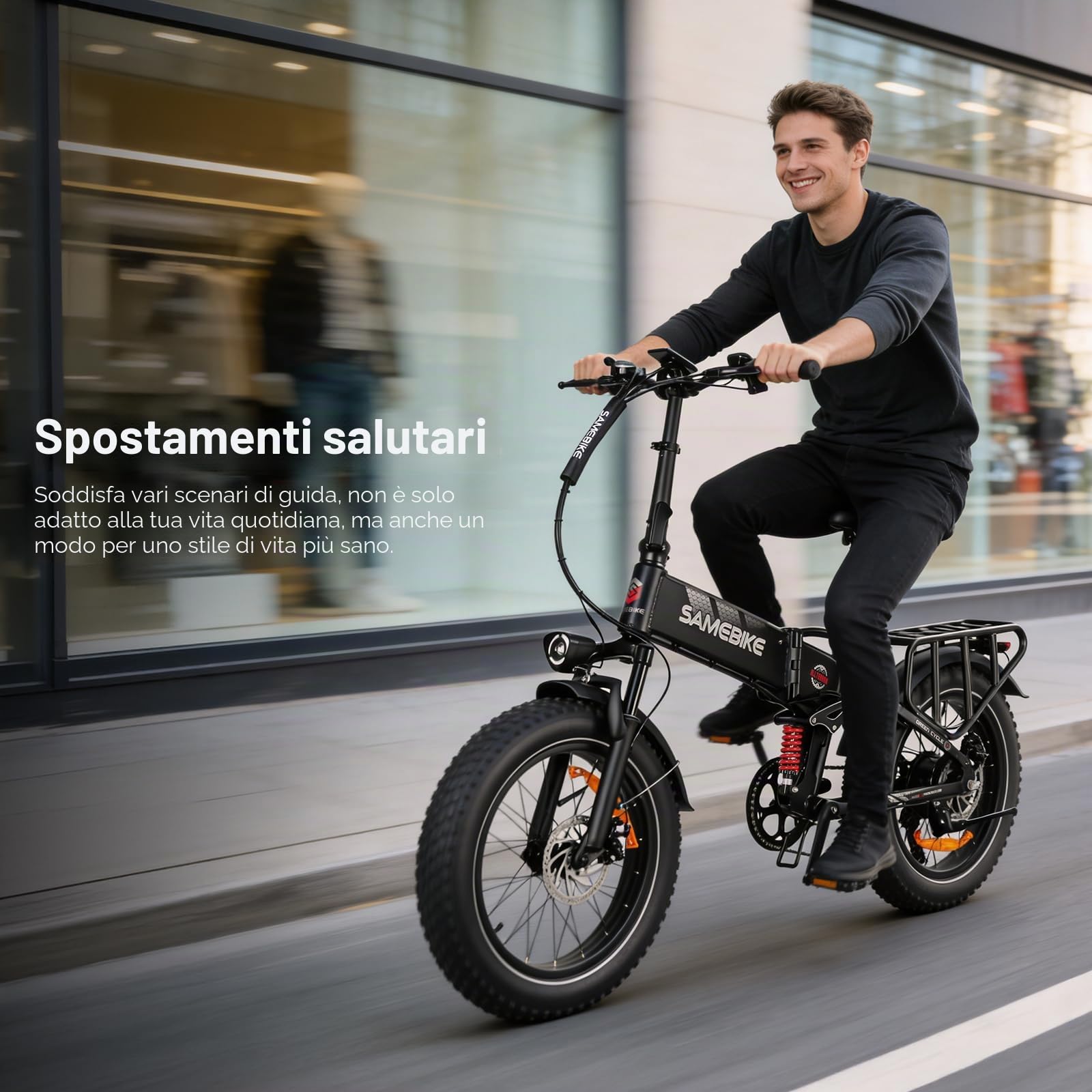SAMEBIKE fat bike elettrica A02Pro 100km di autonomia 20"x4" fat bike elettrica pieghevole Batteria sostituibile da 48V e 15Ah Sospensione anteriore - Biciclette da pendolare a 7 velocità