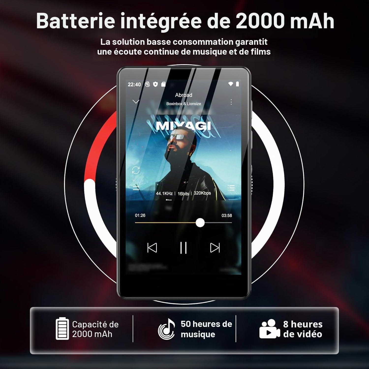 SWOFY Lecteur MP3 et MP4 Android, écran tactile de 4,0" avec Bluetooth et Wi-Fi, prend en charge Spotify, Pandora, Amazon Music, Libby, Audible et navigateur, mémoire extensible jusqu'à 1 To, noir