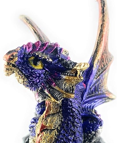 Miniatura 6 de Ain't It Nice Estatua de dragón de roca, caverna de geoda sintética, brillante, medieval, coleccionable, fantasía, decoración, morado, 3.5 pulgadas