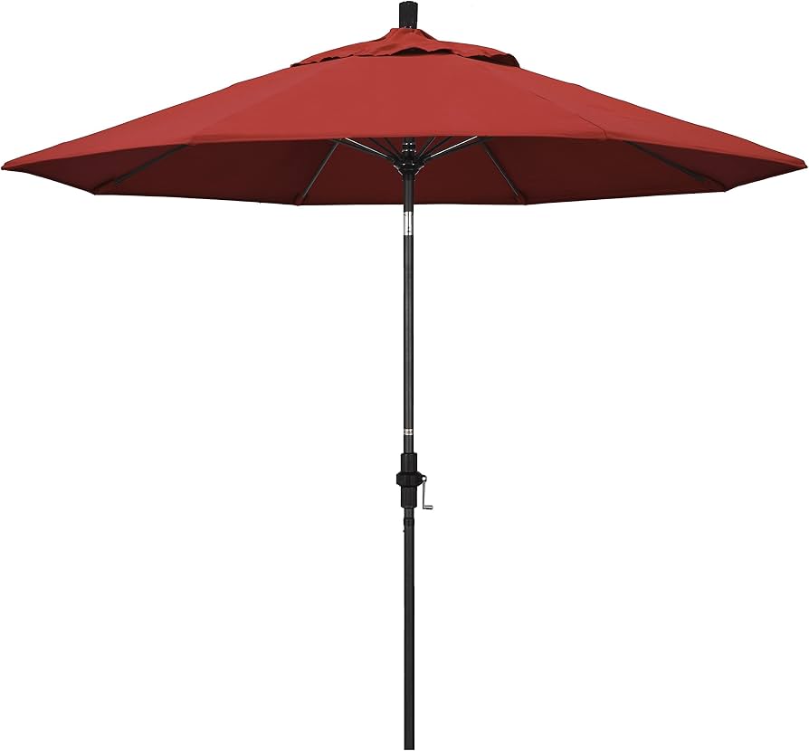 California Umbrella 9' Round Aluminum Pole Fiberglass Rib Patio Umbrella, Crank Lift, Collar Tilt, Black Pole, Red : Patio Umbrellas : Patio, Lawn & Garden