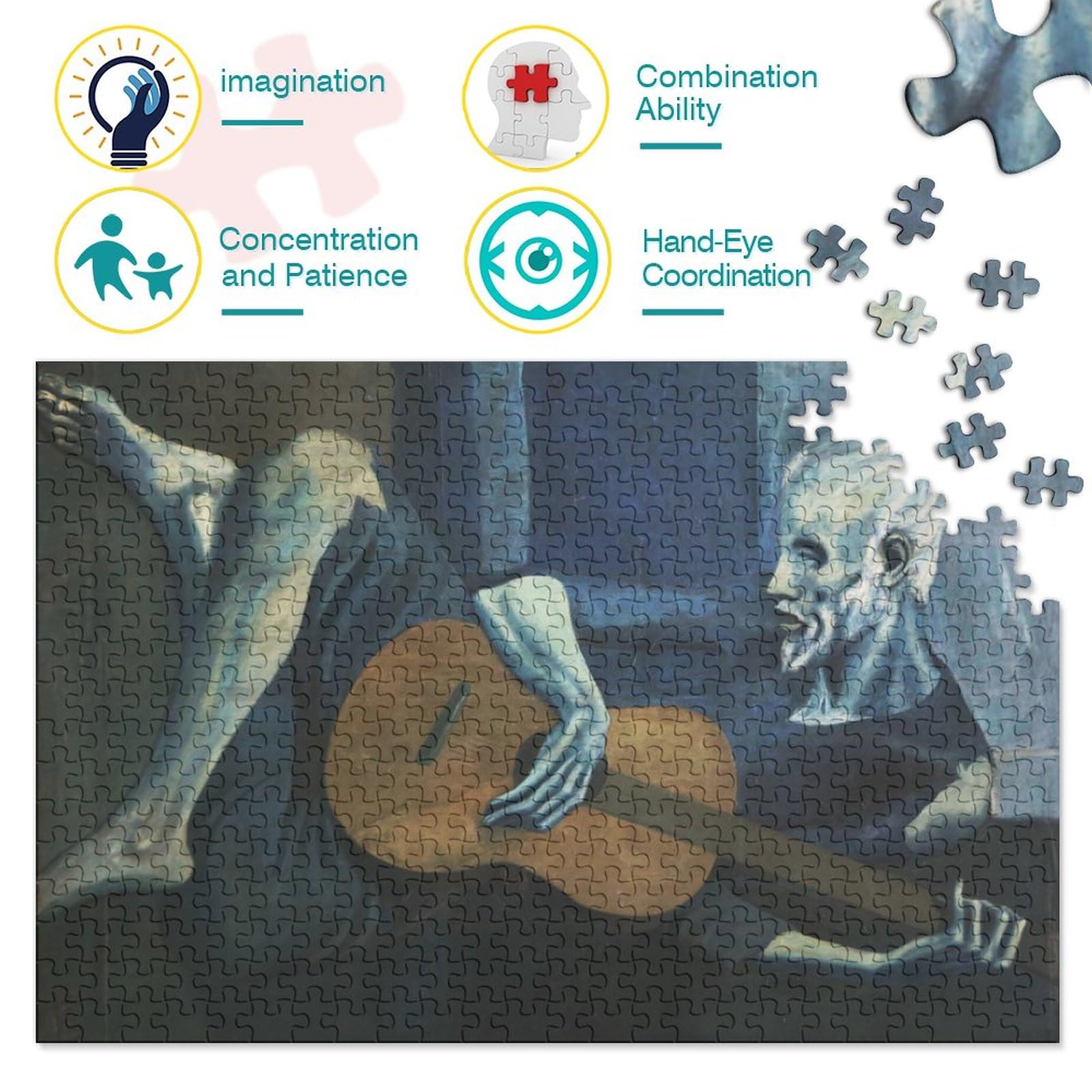 Puzzle 1000 Pezzi Pablo Picasso, Riproduzione Quadro A Olio, Poster Incluso, Regalo Originale Per Adulti - 3