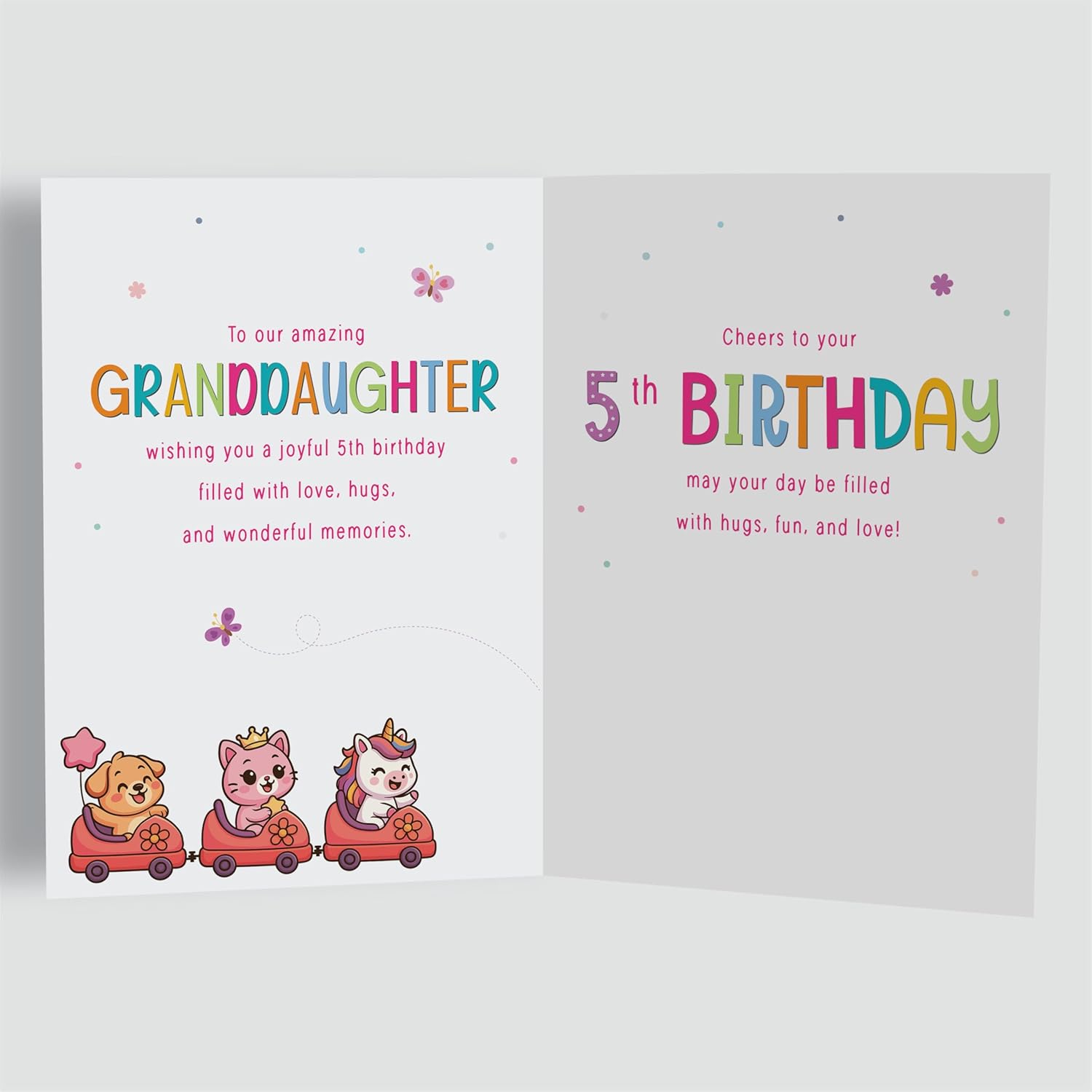 Cards Granddaughter 5th Birthday Card – Rollercoaster Animal Friends Design – A5 size Premium Greeting Card UK - Image 2