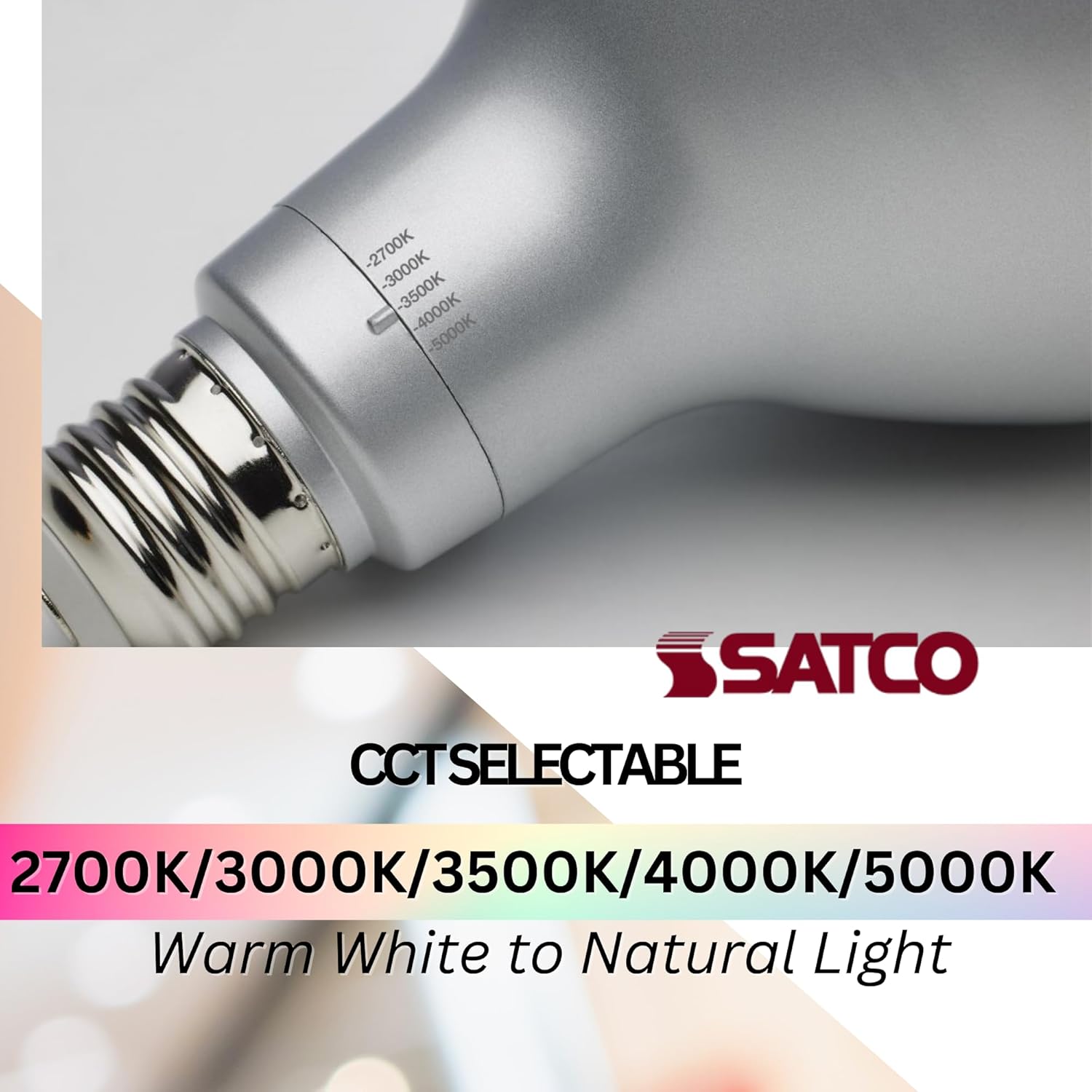 Satco S39760 19 Watt PAR38 High Lumen LED Light Bulb; 2700K/3000K/3500K/4000K/5000K CCT Selectable; Medium Base; 120-277 Volt, Wet Location, Non-Dimmable (2 Pack)