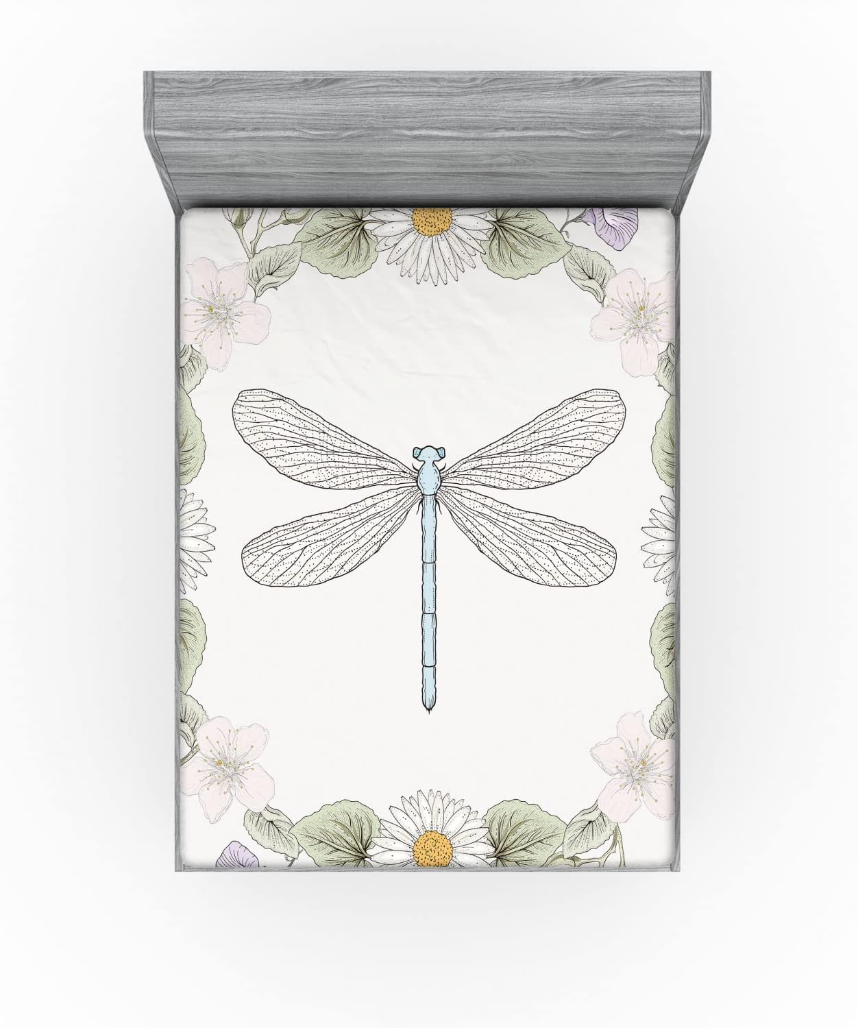 Ambesonne Retro 2 Pack Fitted Sheet, Farm Life Theme Dragonfly, Bed Cover All-Round Elastic Deep Pockets 2 Pieces, Package Contains 2 Queen Size Fitted Sheets, Lilac Green