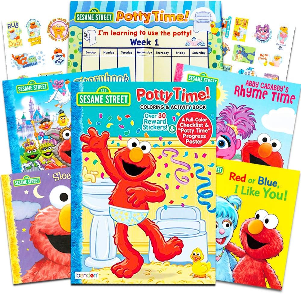 Sesame Street Elmo Potty Training Book Set For Toddlers Includes Progress Chart, Poster, Reward Stickers And Bonus Elmo Abc Book