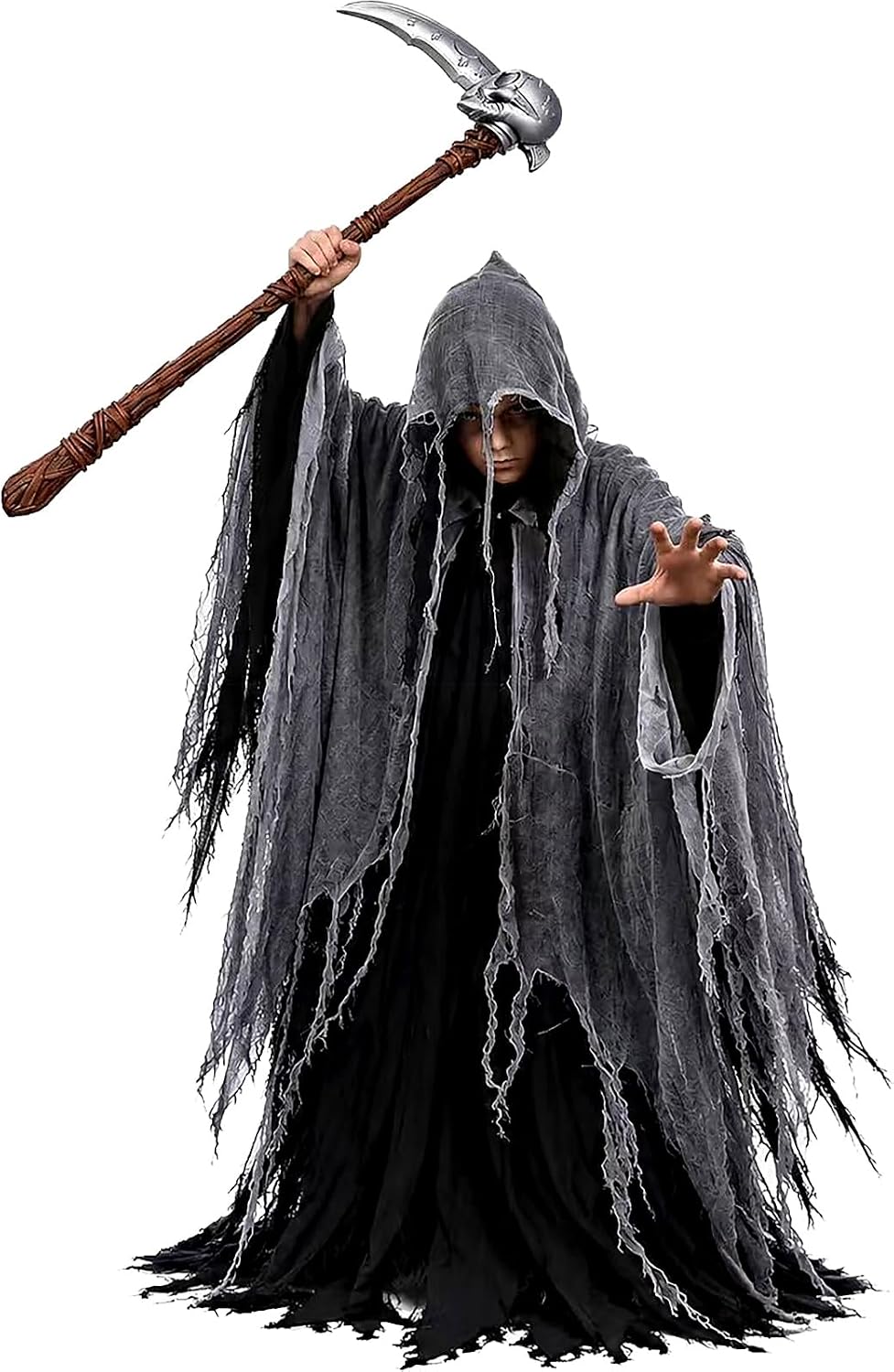 Halloween Grim Reaper Hooded Cloak Costumes Scythe Prop Cosplay for Kids