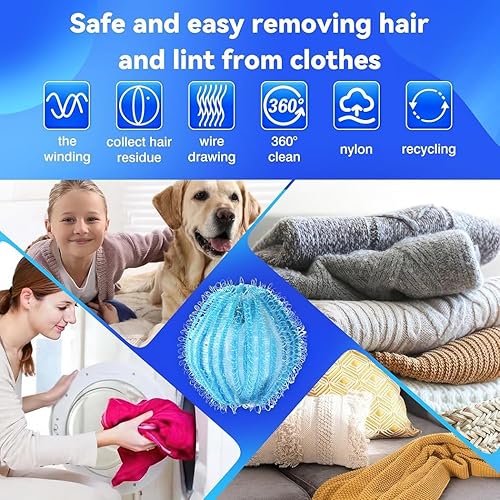 Miniatura 5 de Pelotas reutilizables para quitar pelusas para lavadora y secadora, solución fácil para el hogar para eliminar el pelo de las mascotas, la pelusa y