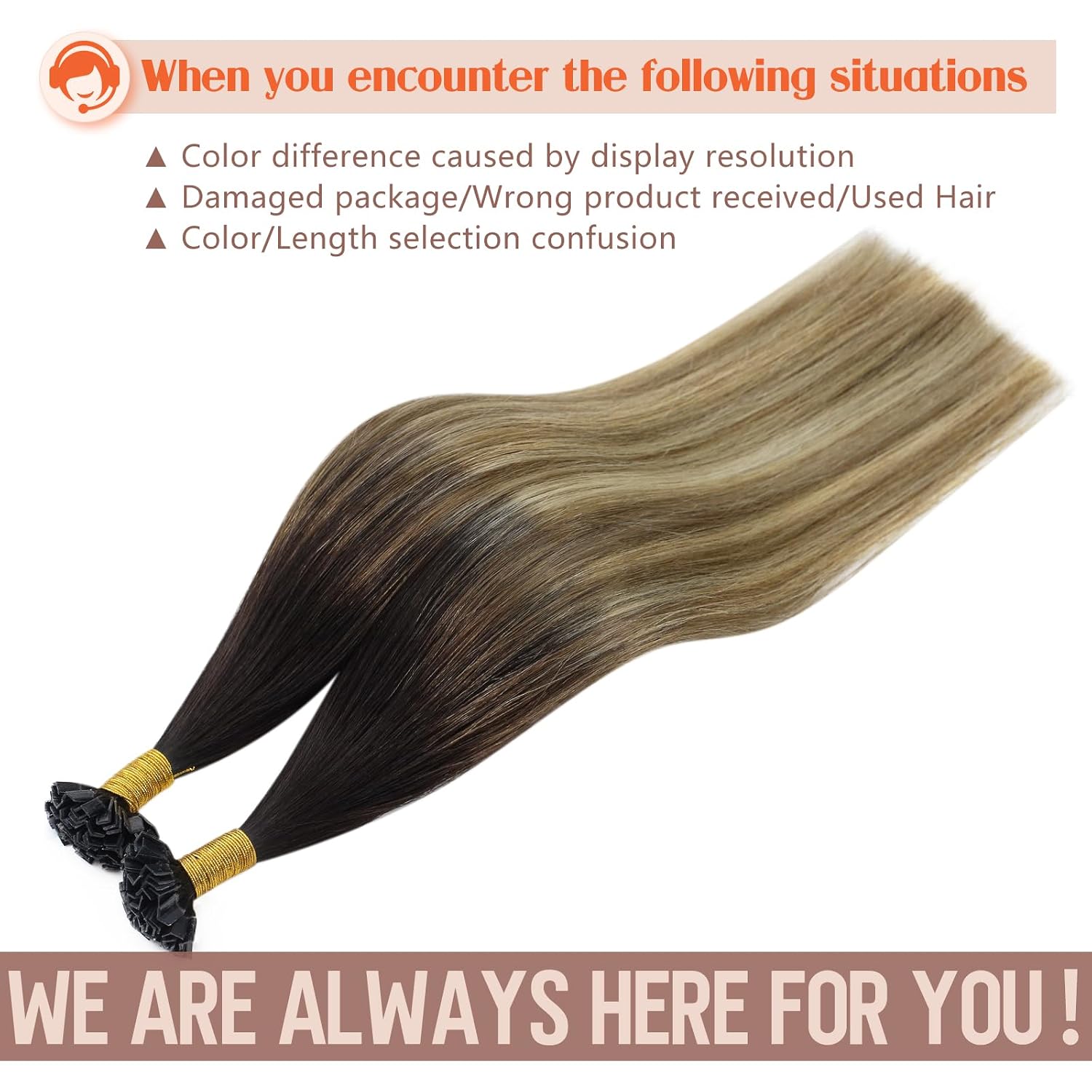  22 Inch K Tip  Extensions Real Human  Brown Balayage thumbnail