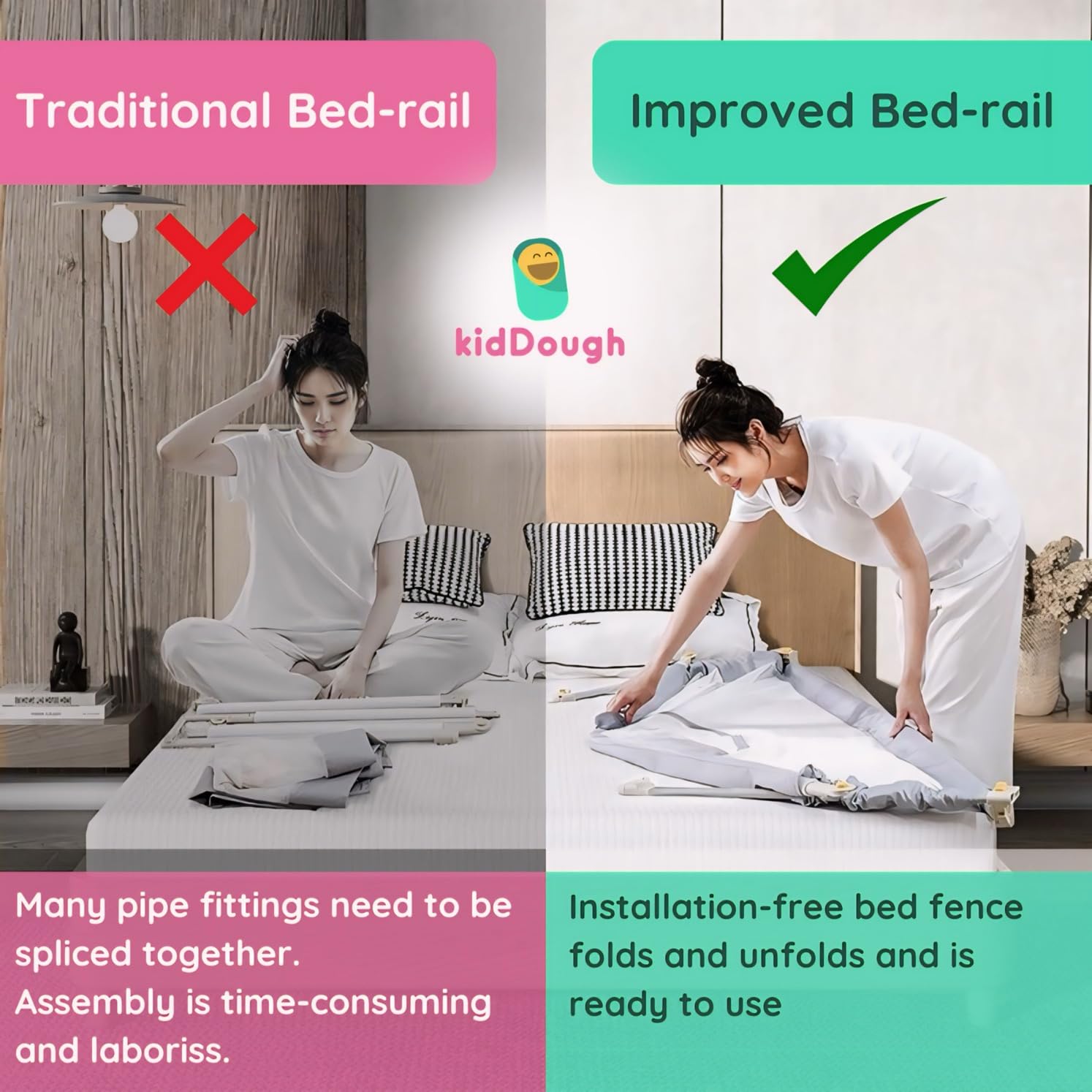 KidDough Bed Rail for Baby Safety, No Assembly Required, Easy Installation, Adjustable Height, Baby Safety Products, 6ft, Grey - Image 2 thumbnail