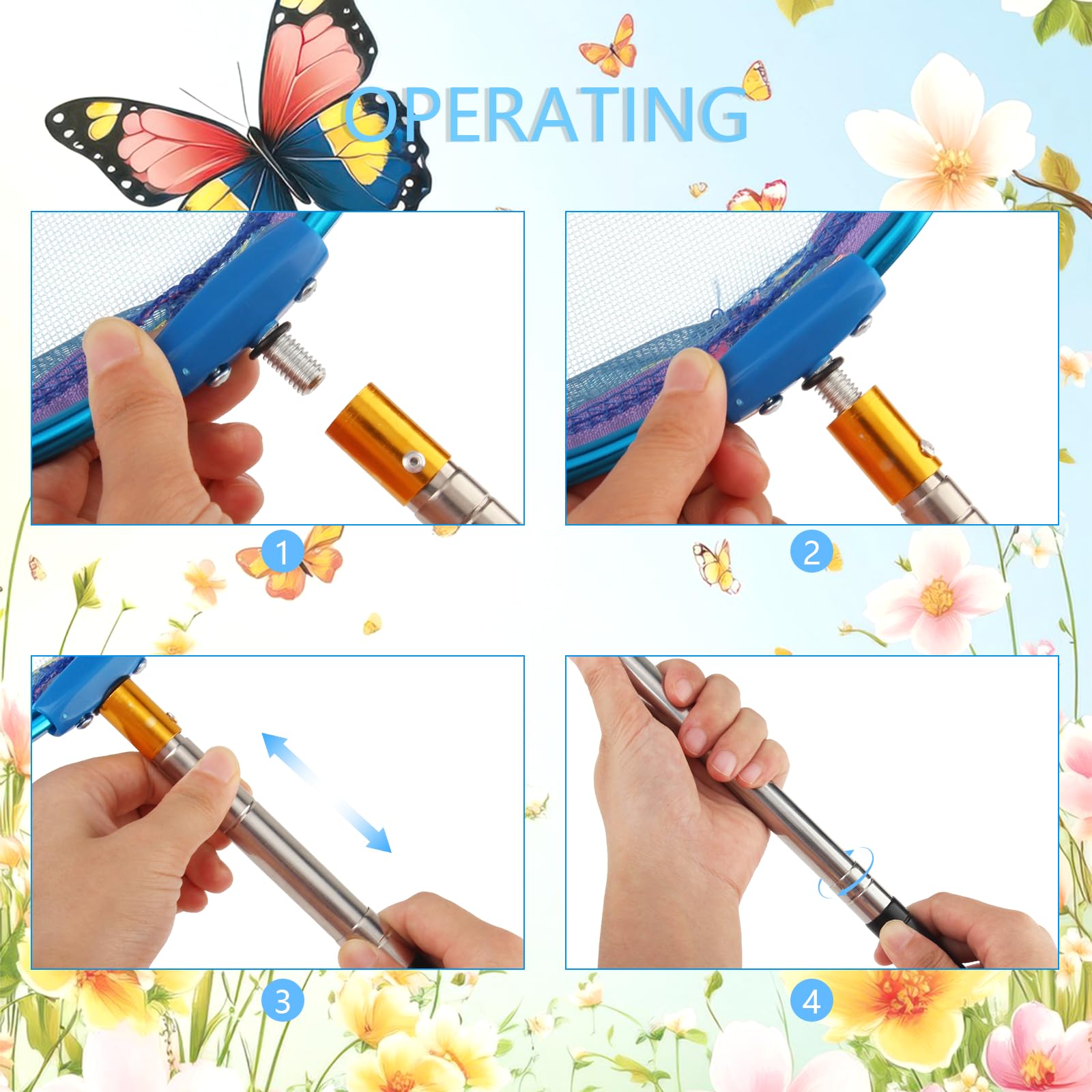 Vaskula éPuisette pour Enfants Filet Papillon Extensible Epuisette Enfant avec Manche Télescopique avec Seaux Pliables Our Enfant Capture de Poissons, Insectes et Papillon pour Enfants et Adultes