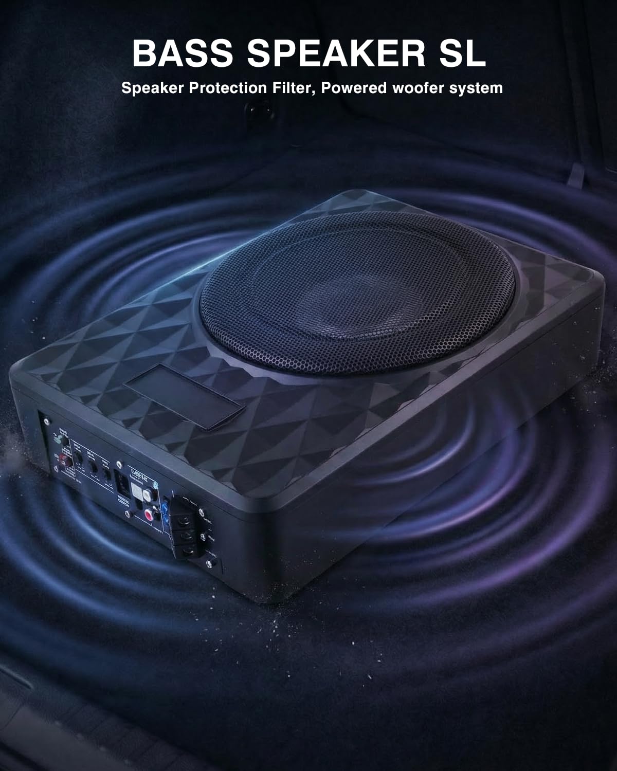 Subwoofer Activo, Apto para Coches y Camiones, Subwoofer Ultraplano para Coche, con Amplificador Integrado, Montable Debajo de los Asientos, Potencia Máxima de 1000 W, Subwoofer Compacto