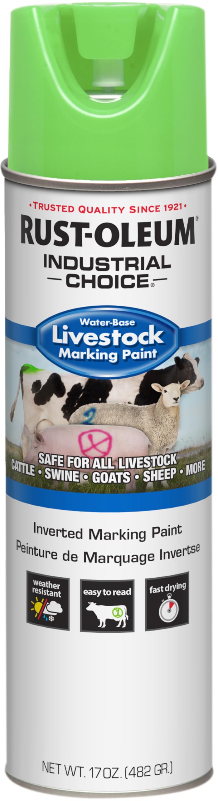 Livestock Marking Spray Paint by Rust-Oleum – 17 Ounce (Pack of 1), solid, Fluorescent Green, Model 383007