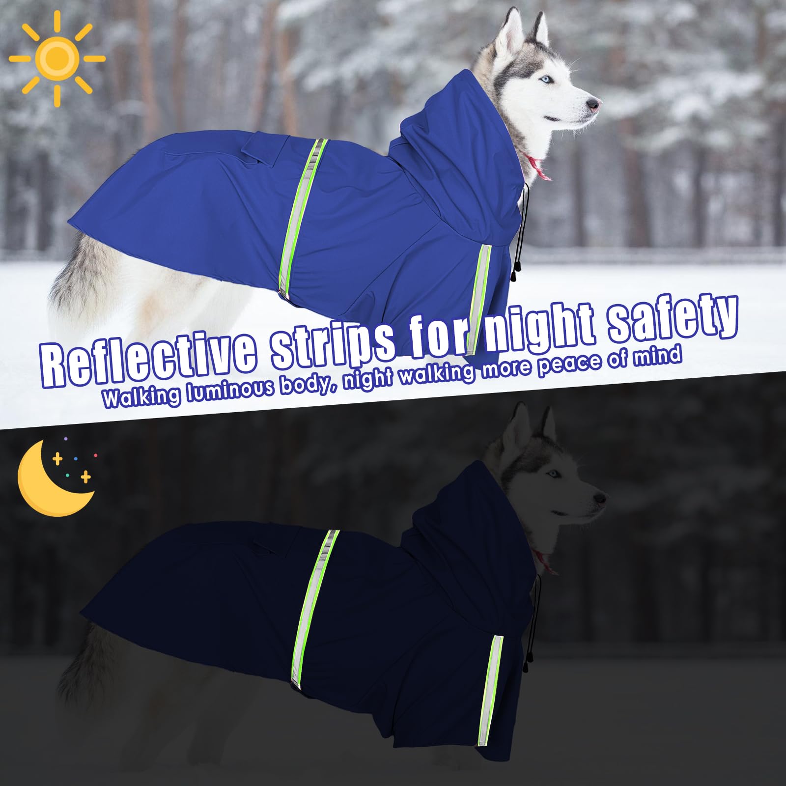 Impermeabile Cani Impermeabile Impermeabile per Cani Impermeabile con Cappuccio Traspirante Impermeabile per Animali Domestici Cuccioli Poncho Antipioggia con Strisce Riflettenti (Blu, 4XL)