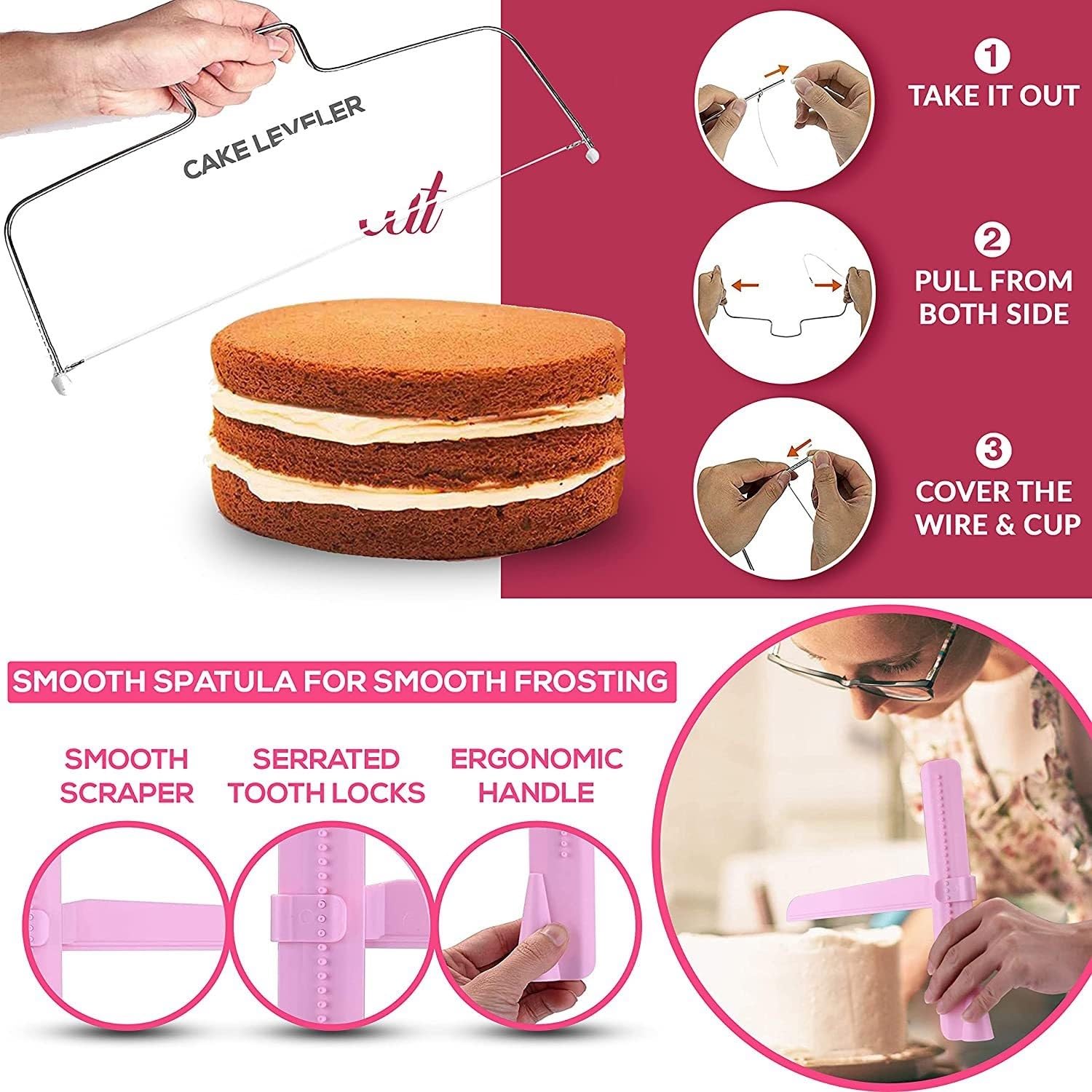 Kit de herramientas para decoración de pasteles, tocadiscos giratorios, juego de soporte, espátula, puntas de tubería, fondant, herramienta para hornear pastelería, 200 piezas