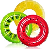 JOYIN Inflatable Swim Rings 3 Pack Fruit Pool Floats - Watermelon Kiwi Lemon Tubes for Kids Adults Summer Pool Parties