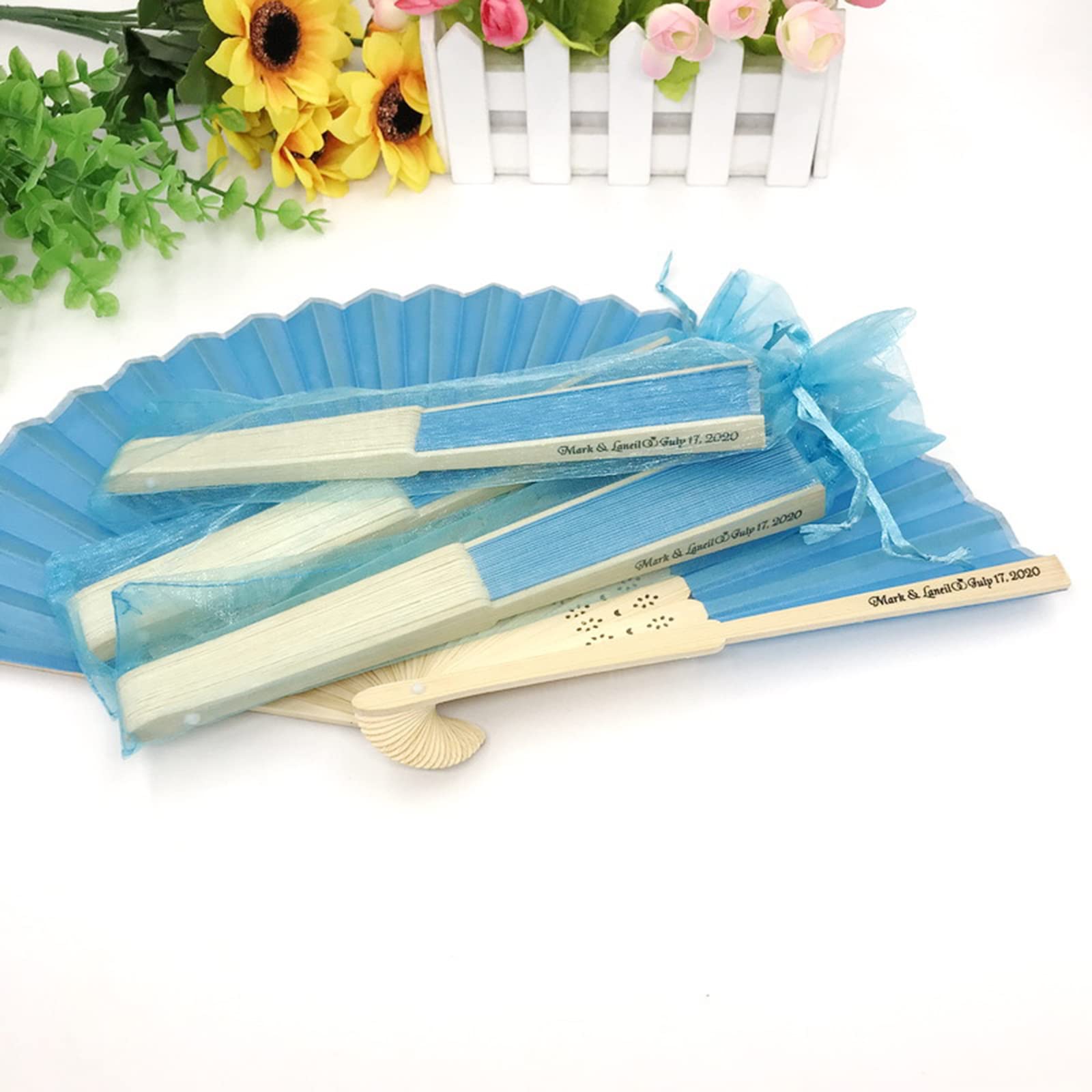 Ler Abanicos de Madera y Tela Blancos - Abanicos de Madera Natural y Tela Blancos. Abanicos para Bodas Invitadas Baratos (C,20 PCS)