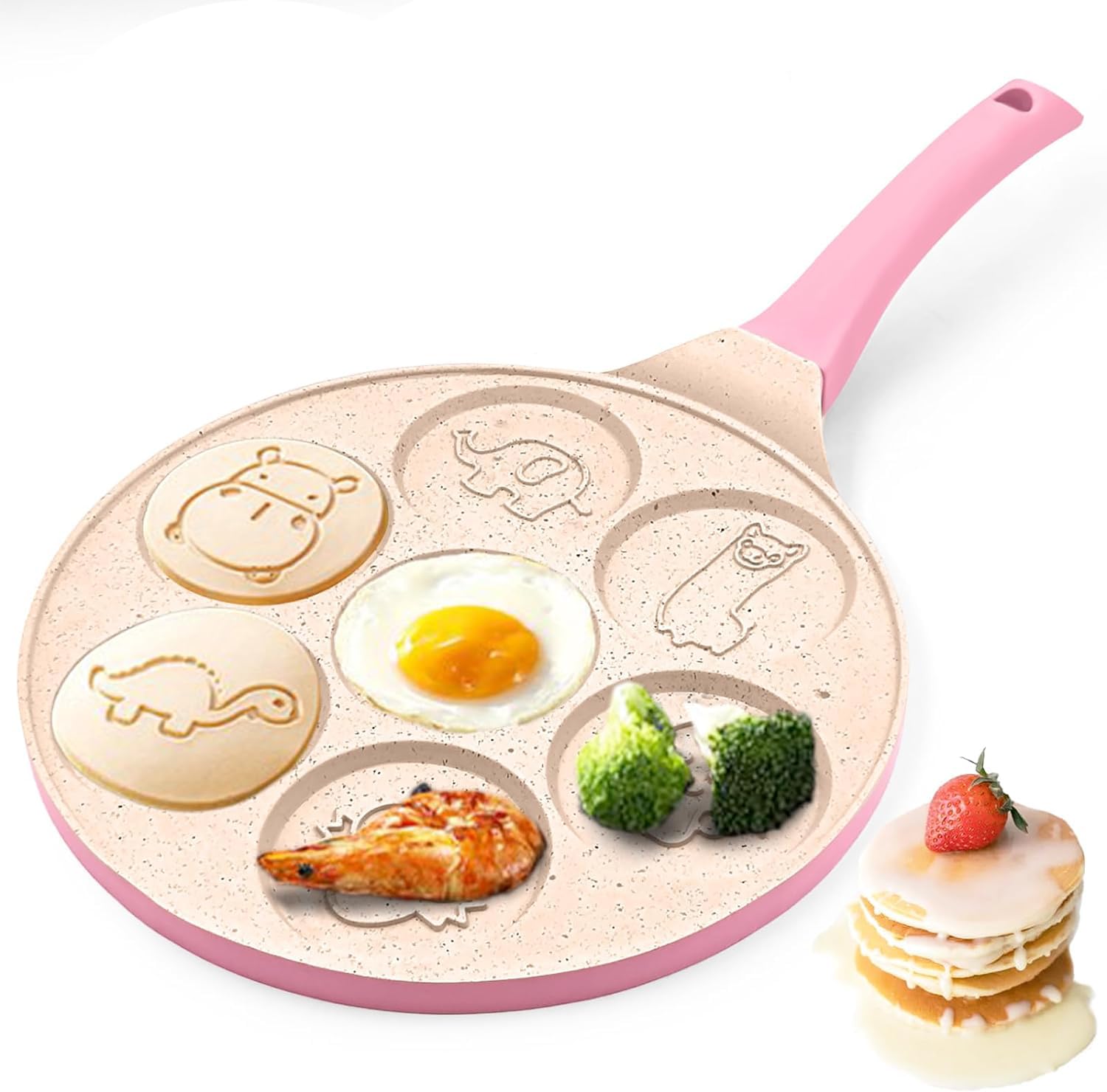 Pancake Pan, Skade Mini Pancake Molds for Kids Animal Pancake Griddle Nonstick Egg Waffle Maker Breakfast Pancakes Maker Crepe (Pink)