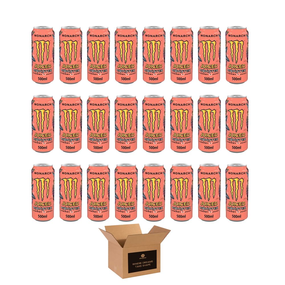 Monster Energy Drink Flavours | Juiced, Zero Sugar, Ultra, Monarch, Fiesta Mango, Strawberry Dreams, VR46, Punch | High Caffeine Sports Energy Drink | 500ml (Pack 24, Monarch Juiced)