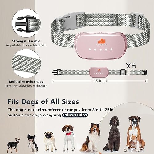 Miniatura 7 de Collar de perro inteligente automático antiladridos inteligente resistente al agua recargable Terminador de ladridos (collar de ladrido rosa)