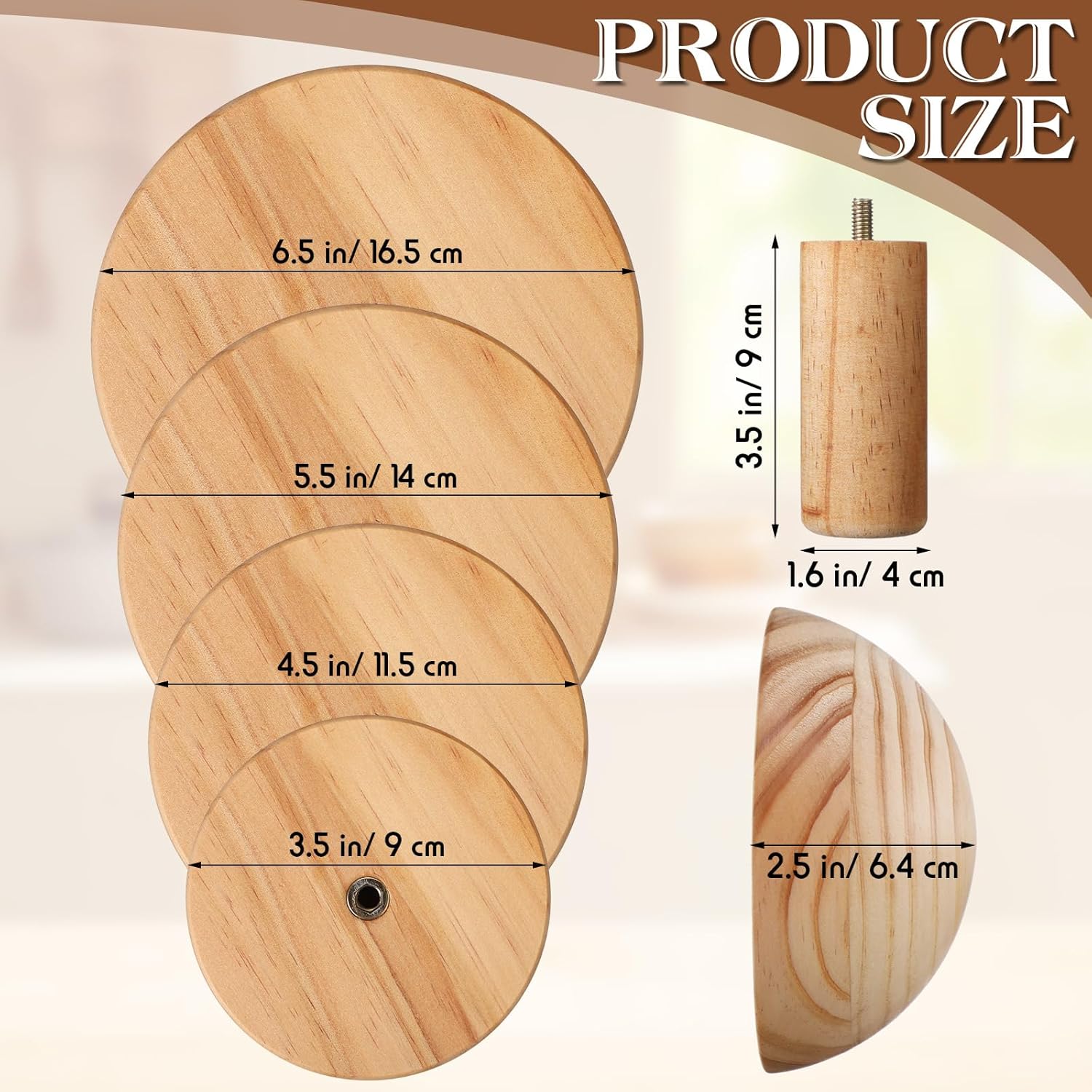 Doublefill 4 Pack Pottery Molds Plaster Molds Wood Pottery Tools with Handle for Ceramic Top Forms DIY Bowls Plate Dish Slump Press Art Making(Hemispherical,3.5'' 4.5'' 5.5'' 6.5'' Thickness 2.5'')