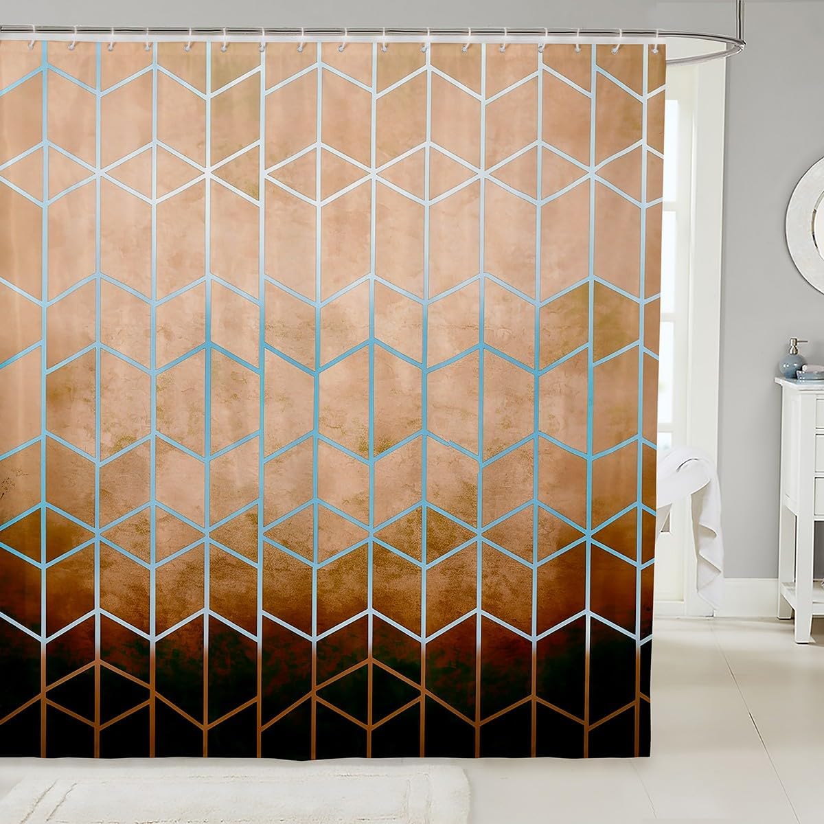 Feelyou Marble Waterproof Shower Curtains Geometric Grid Fabric Bathroom Shower Curtain Modern Texture Cube Polyester Shower Curtain Hotel Quality Machine Washable Home Decorative Brown 72" W X 78" H
