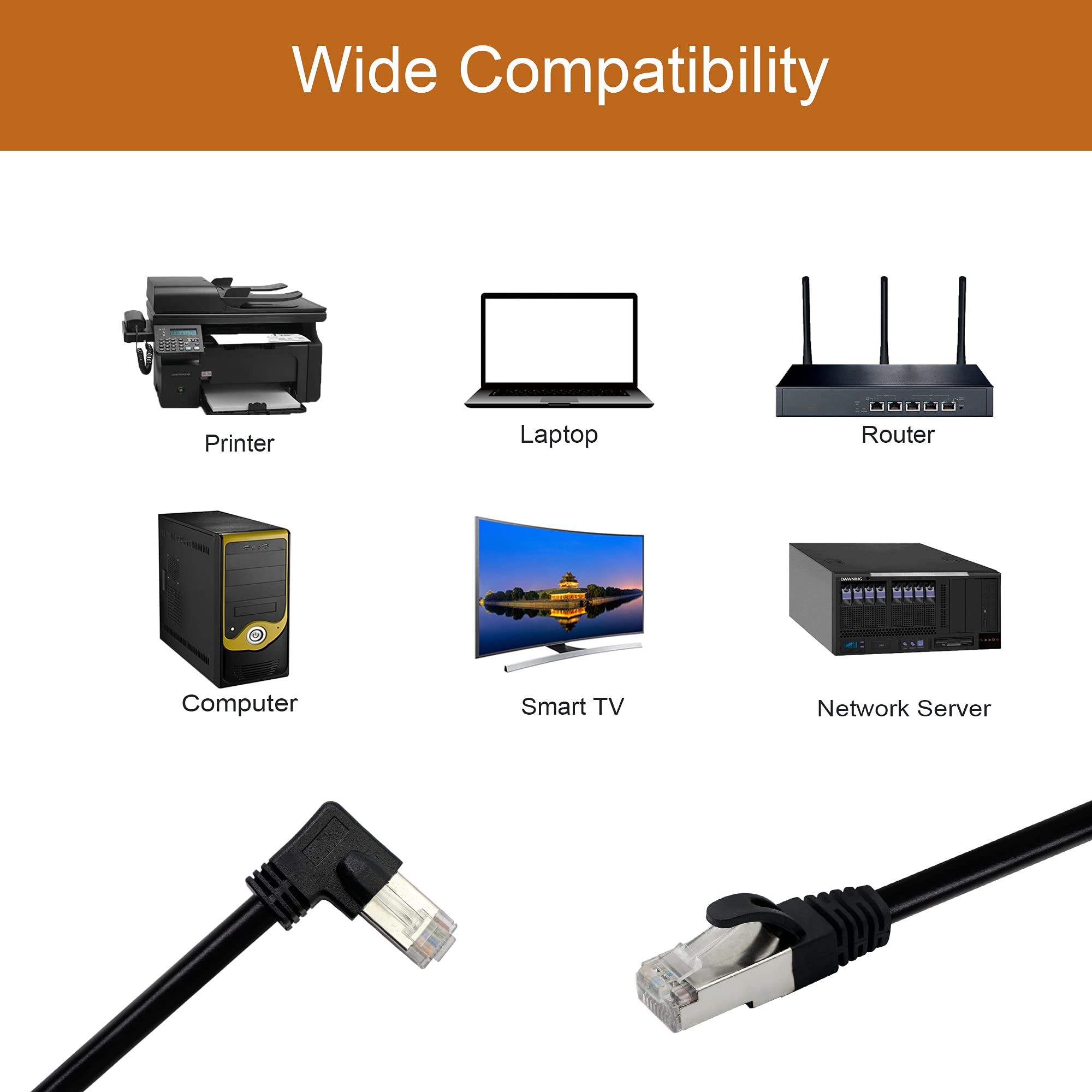 1.5 Ft Cat6 Ethernet Cable - 90 Degree Right Angle RJ45 For Router, PC, Gaming