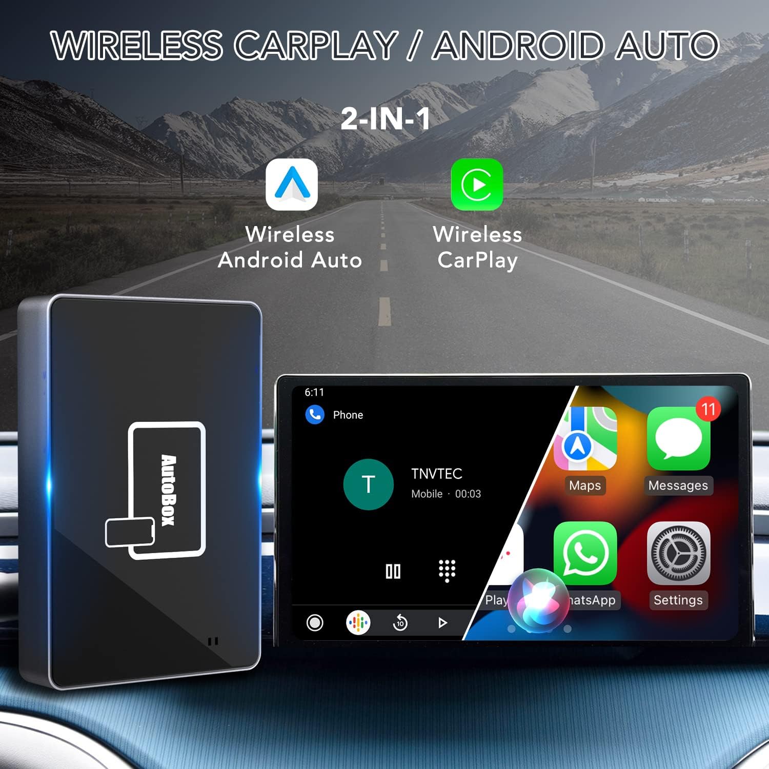 Wireless CarPlay Android Auto 2-in-1