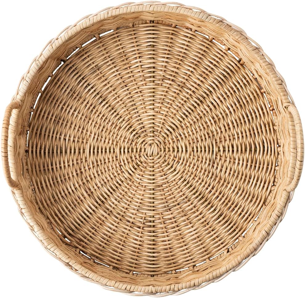 Provence Rattan 16" Circle Tray - Whitewash