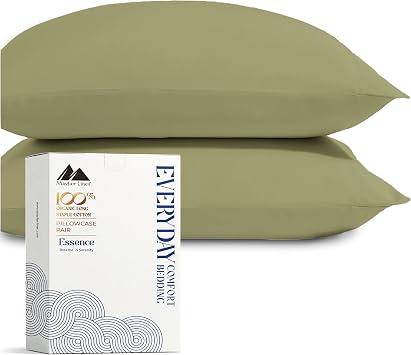 Mayfair Linen Organic Cotton Queen Pillow Cases Set of 2, Soft, Sage Green