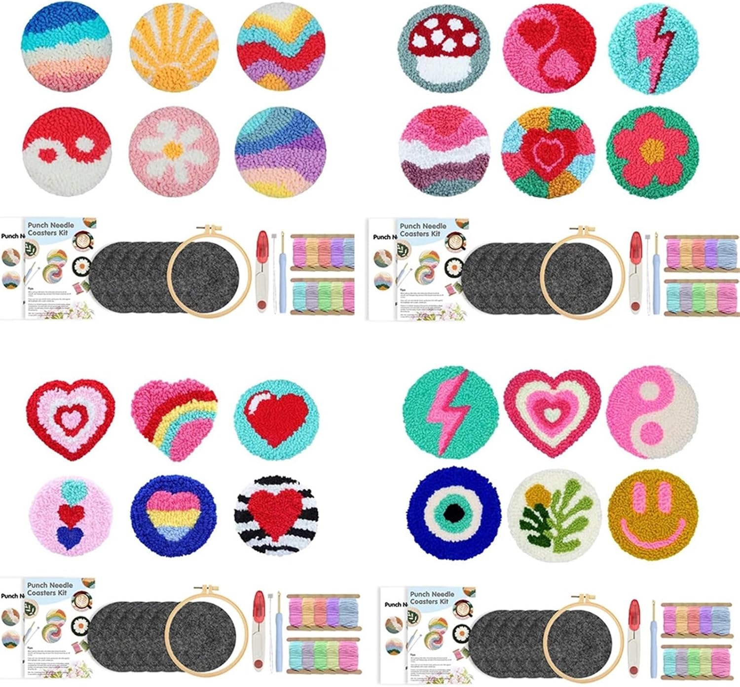 Edgiyuo DIY Punch Needle Embroidery Coaster Set - Handmade Love Heart Pattern Cup Mats for Craft Enthusiasts(PKBD0033)