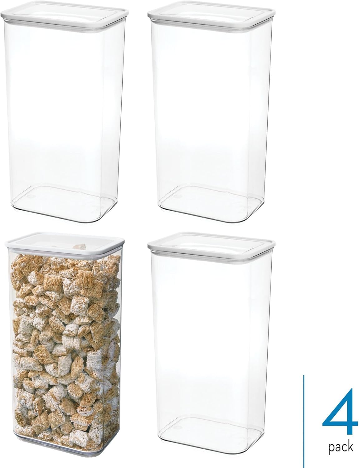 idesign extra large airtight kitchen canister with peel 'n place erasable label - set of 4 - clear/white pack of 4