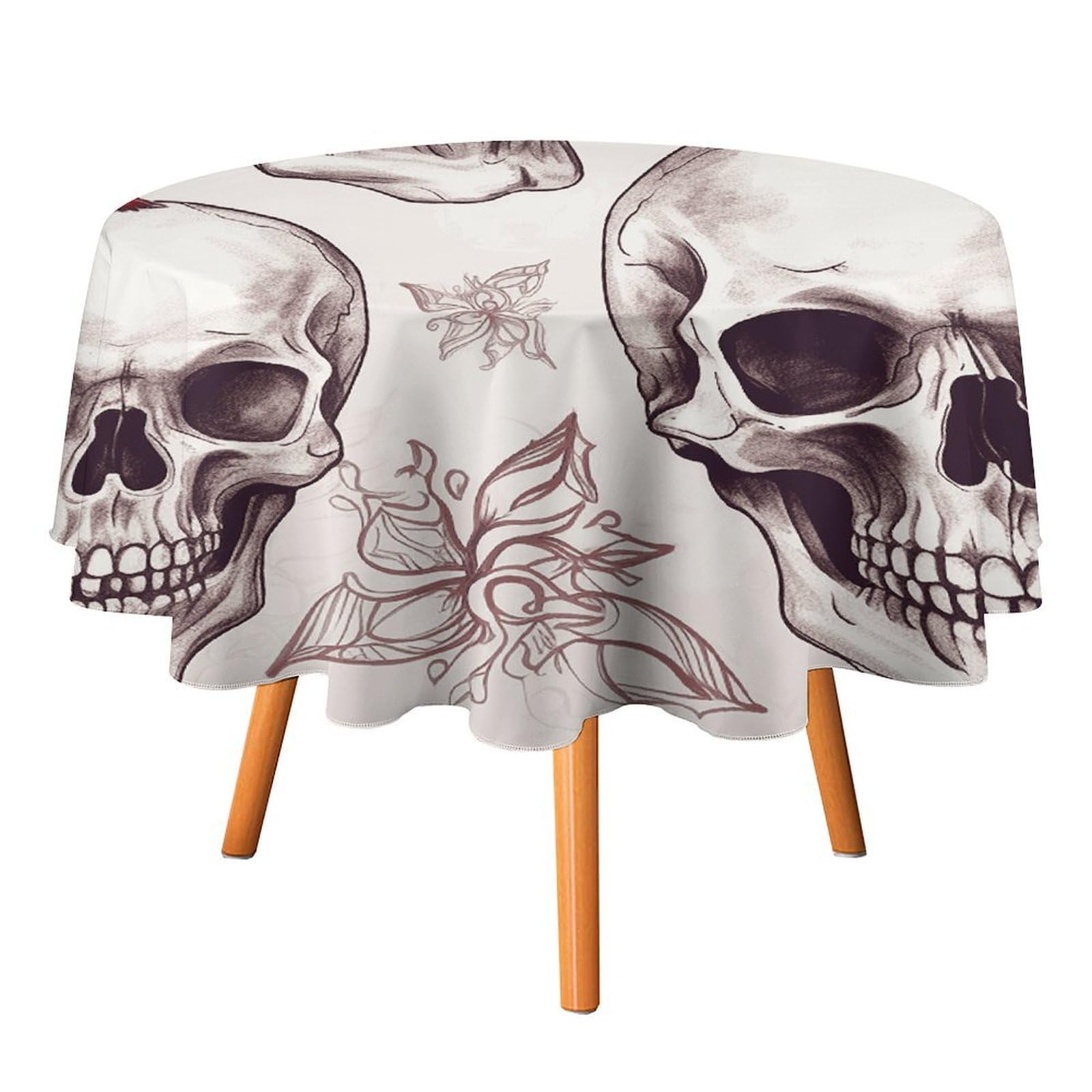 SMAZDFXX Sketchy Skulls Tablecloth for Restaurant, Round Polyester Table Cover 36x36in for Party