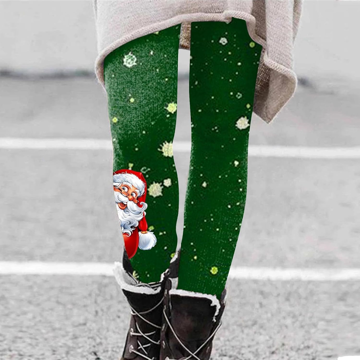 Collant De Noel Femme - Imprimé Noël - Ventre Plat Pantalons De