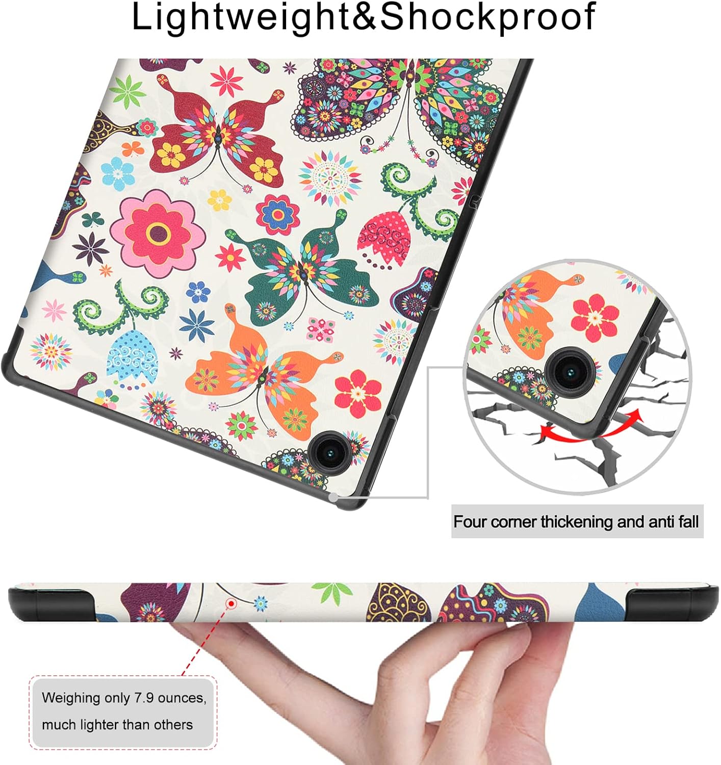Janmitta Tablet Case for Samsung Galaxy Tab A8 10.5 Inch 2022,Ultra Light Slim Fit Shockproof Trifold Stand Cover with Smart Auto Wake/Sleep[Hard Back Shell],SM-X200/X205/X207 Butterfly : Electronics